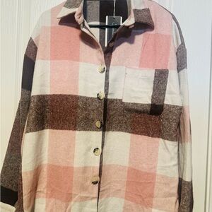 Chic Plaid Pink and Brown Utility Jacket